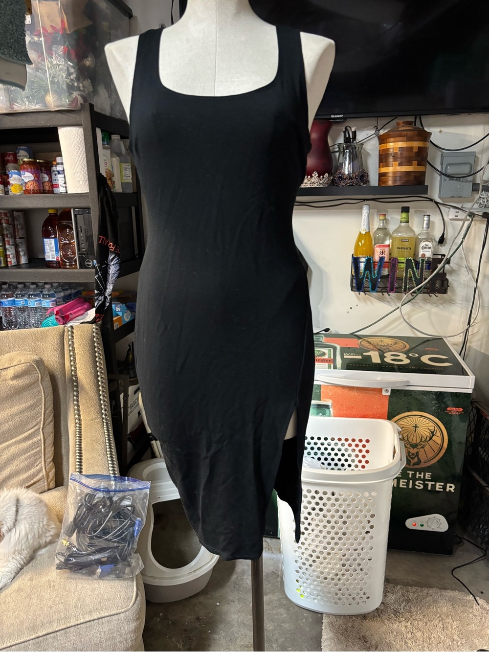 Black Asymmetrical Scoop-Neck Tank Dress